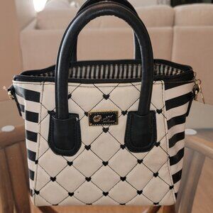 Betsy Johnson Mini-Crossbody Hearts & Stripes Bag Black/Cream